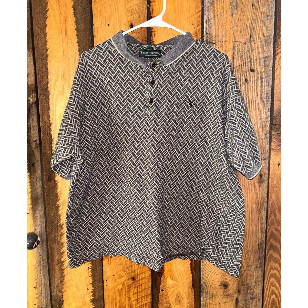 Bert Pulitzer Collector's Edition Mens Gray Geometric Cotton Polo Shirt L